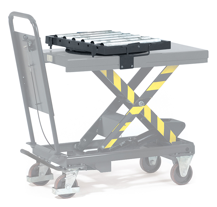 fetra® Roller conveyor with rotatable frame for lifting table cart 