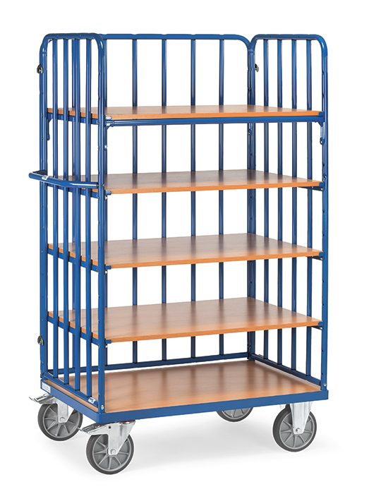 fetra® Shelved trolley with 1 longitudinal wall 8351-1